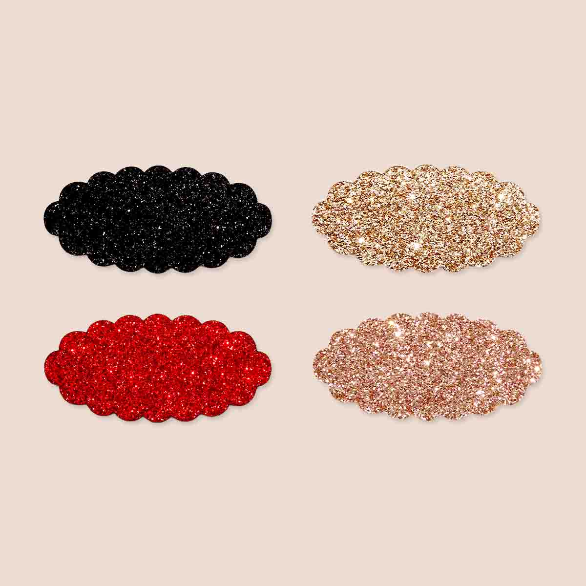 Glitter haarclips in zwart, goud en rood