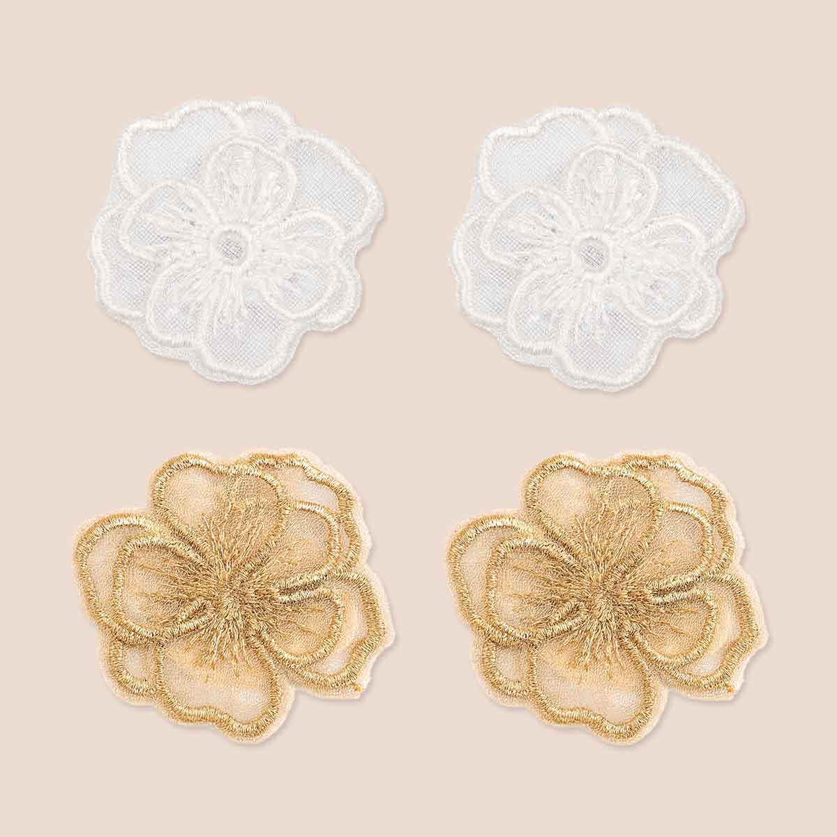 Witte kanten en gouden glitter bloemen haarspeldjes