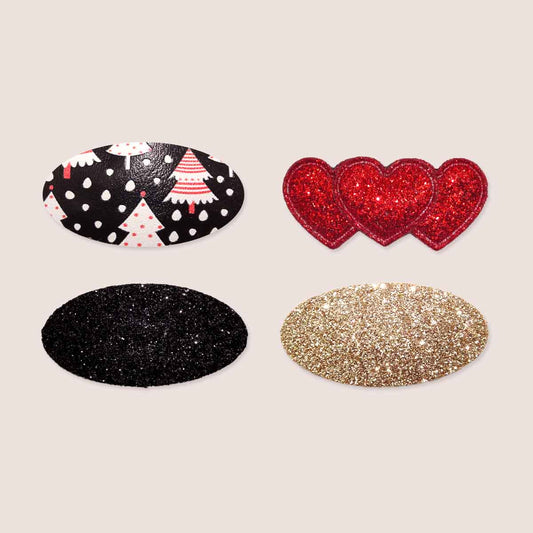 Babyspeldjes Gala Glitter set met kerstboompjes, rode glitterhartjes en zwarte en gouden glitter
