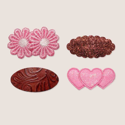 Babyspeldjes Roze Rozijntjes set met roze bloemetjes, bruine glitter en roze hartjes